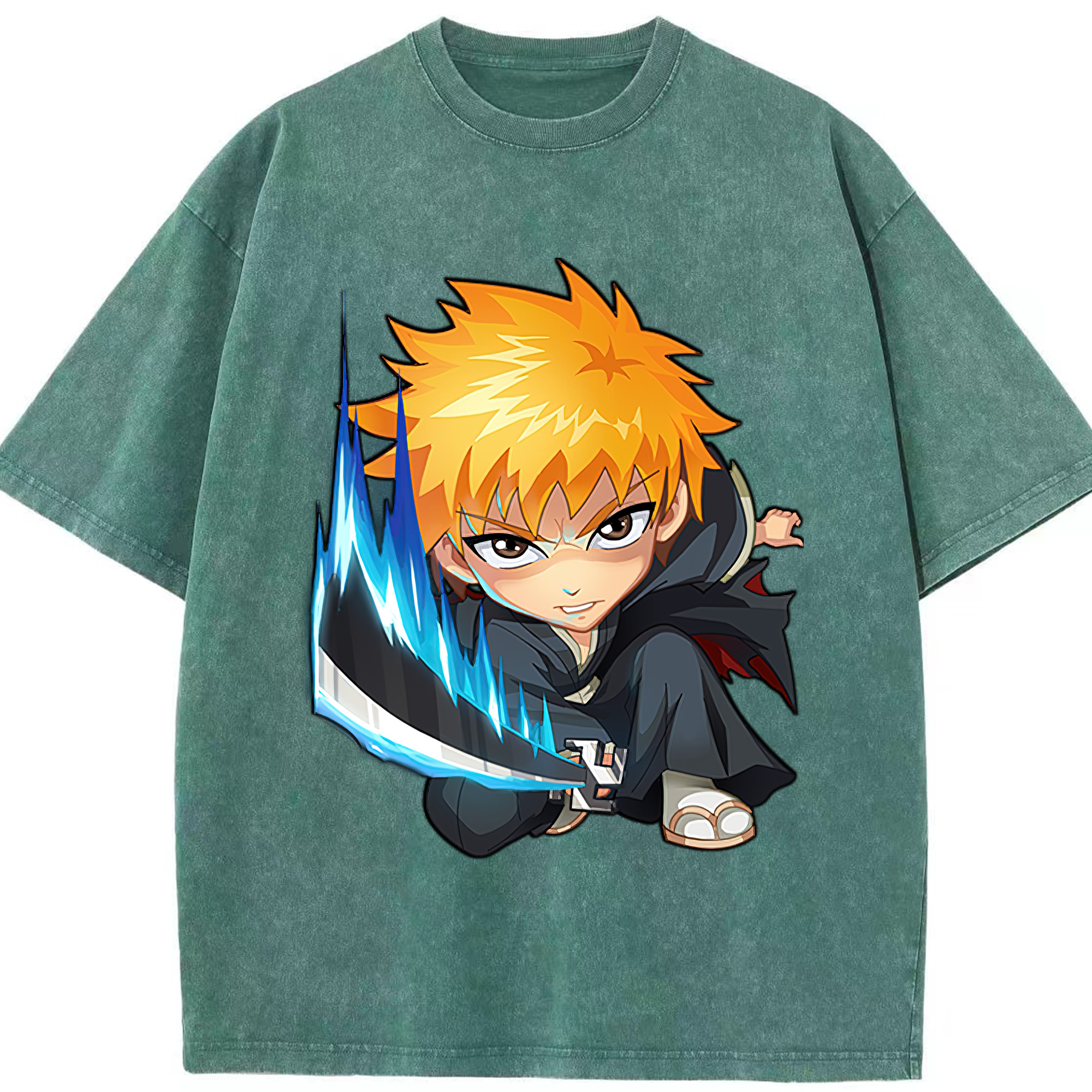 （画像用） ブリーチ 黒崎一護（くろさき いちご）BLEACH Kurosaki Ichigo 綿100% ヴィンテージ風 半袖Tシャツ（フロントプリント）